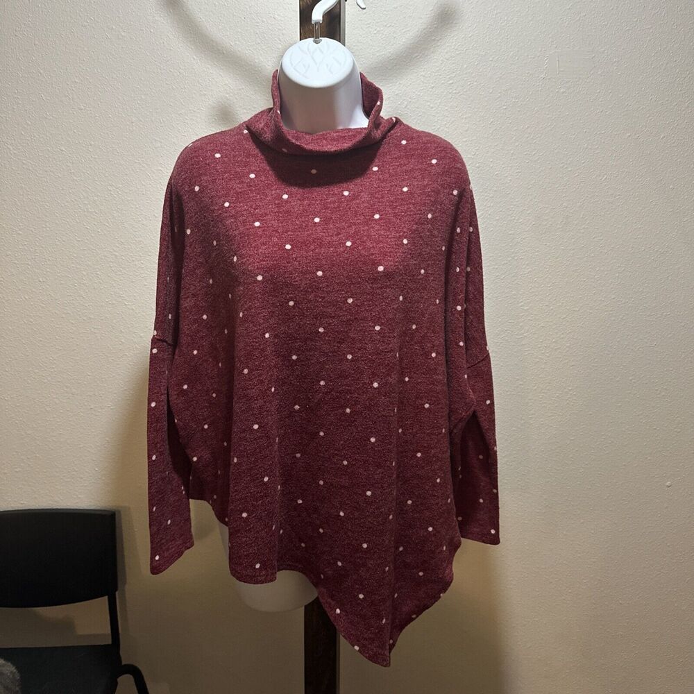 Wanna B Red Polka Dot Asymmetrical Sweater L